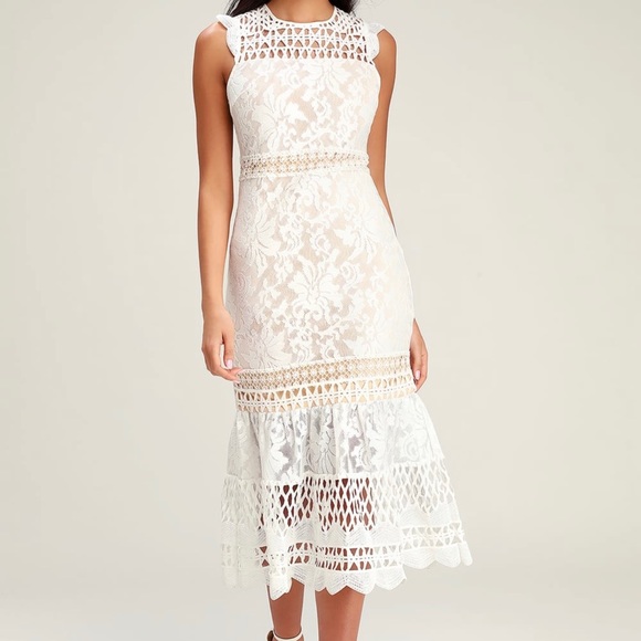 Lulus Dresses & Skirts - Lulu's Charlee White & Nude Crochet & Lace Bodycon Dress Size S